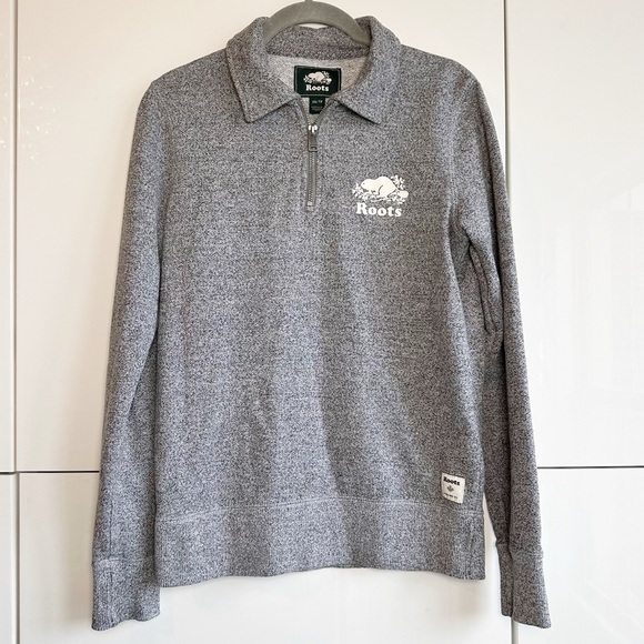 Roots Original Zip Knit Polo Gray Salt & Pepper 1/4 Zip Size XS Beaver - Picture 1 of 9